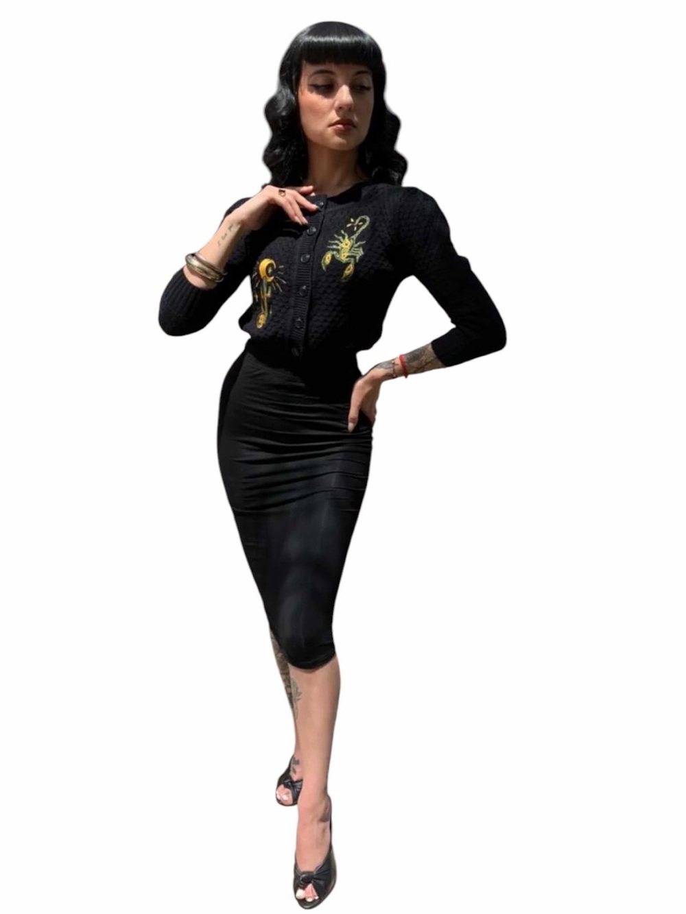 Mischief Made The Scorpion Cropped Knit Cardigan Sweater Black Small
